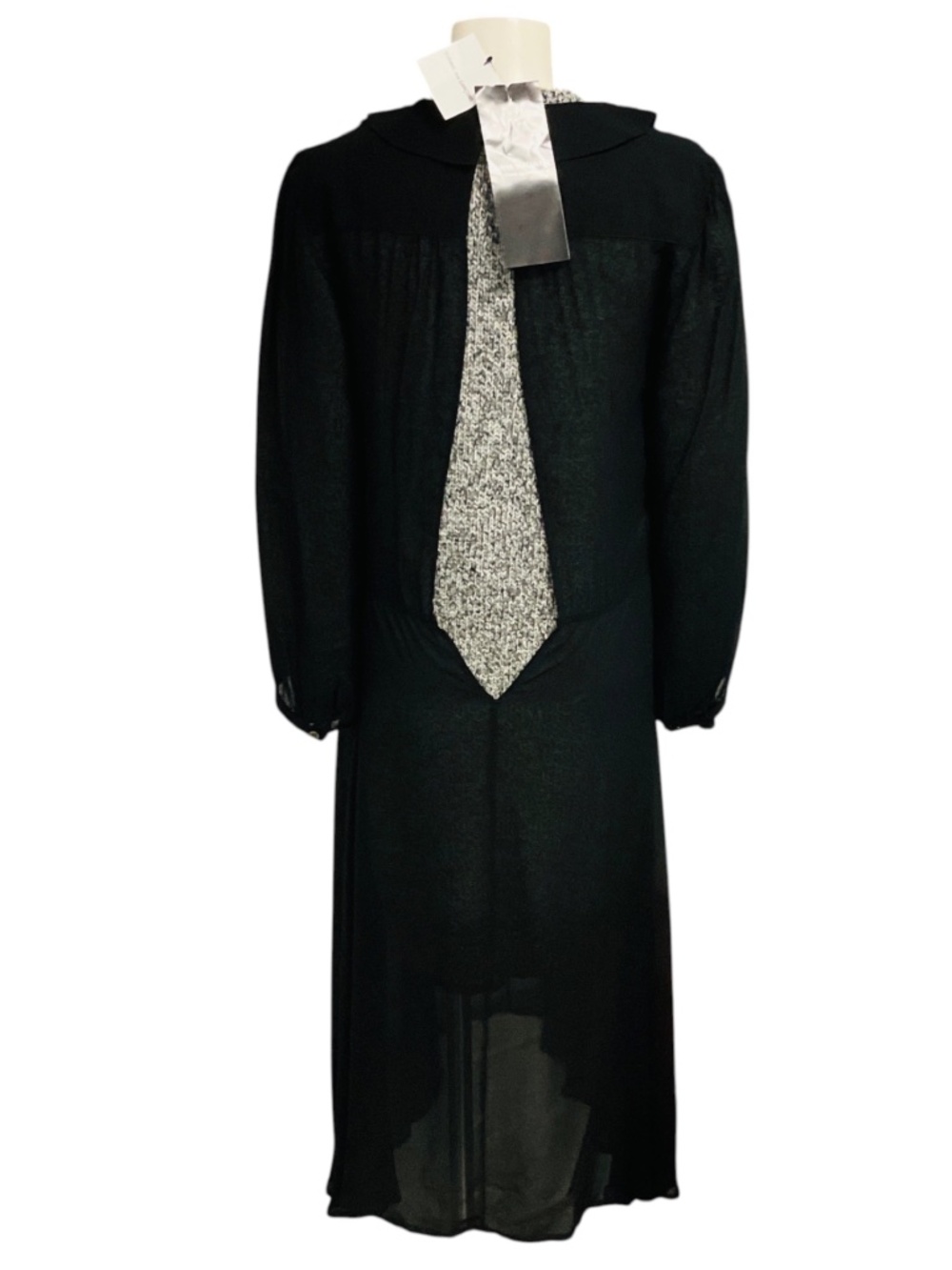 JUNYA WATANABE BLACK / GREY TWEED AND SHEER CHIFFON MIDI DRESS - Picture 3 of 6